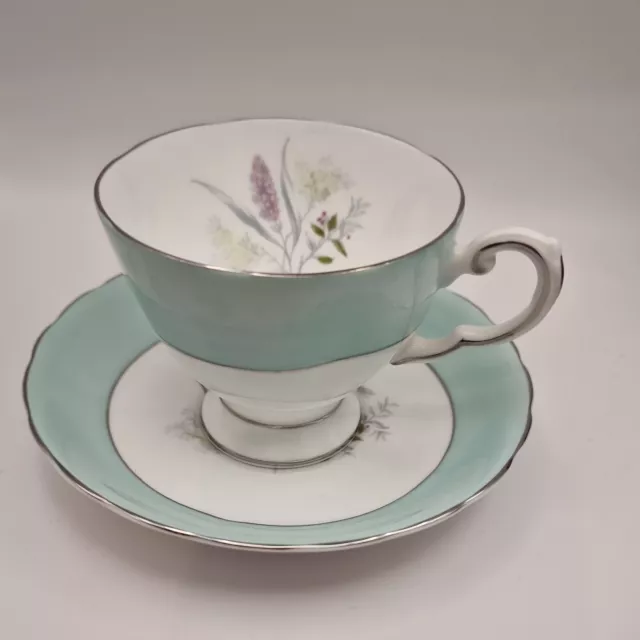 Vintage Tuscan Fine China F347 Pastel Baby Blue Tea Cup Saucer Duo Dragonfly