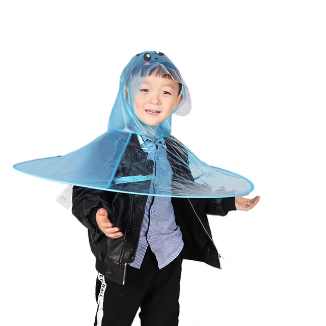 Foldable Cute Cartoon UFO Rain Coat Children Umbrella Hat Magical Hands Raincoat
