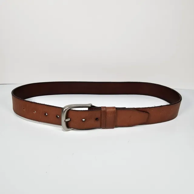 Banana Republic Belt Mens Sz 36 Leather Tan Brown Thick Saddle Silver Buckle