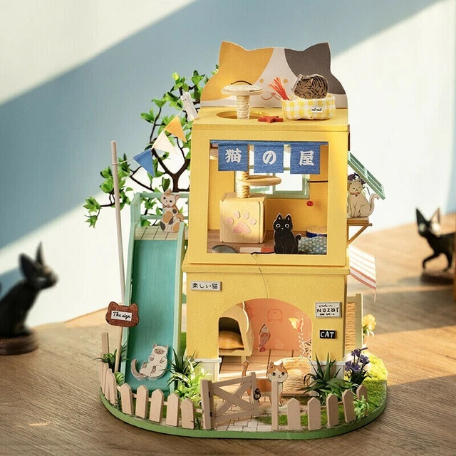 ROLIFE DIY MINIATURE House with LED Kit 3D Wooden Cat House Dolls House