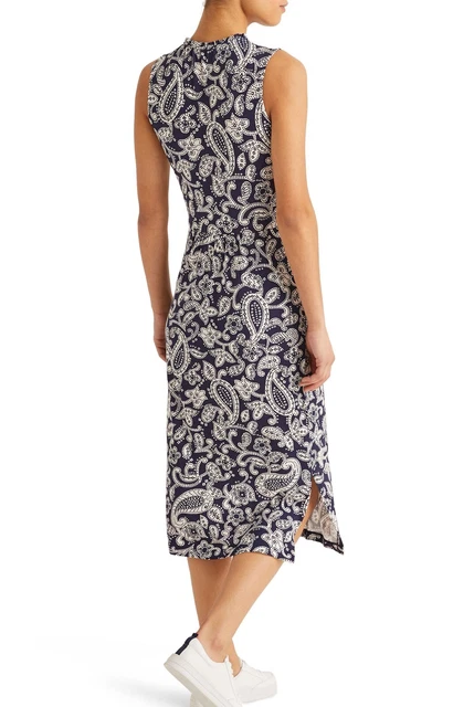 BODEN ELIZA JERSEY Summer Midi Dress Navy Blue White Spotty Paisley UK6 RRP 70 20.00 PicClick UK