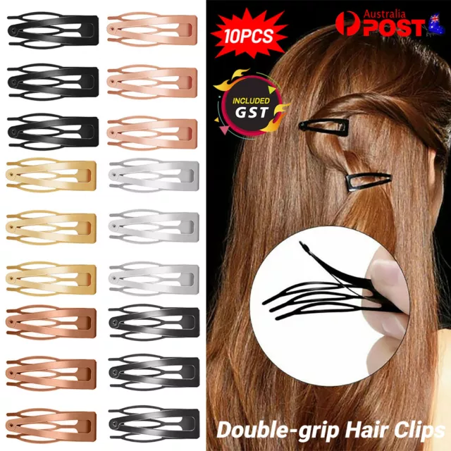 10pcs  Double grip Hair Clips Metal Snap Barrettes Hair Styling Tool Women Girls