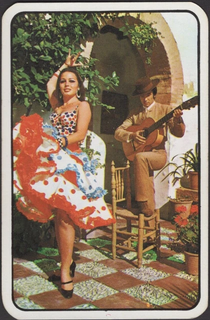 Playing Cards Single Card Old Vintage Wide FLAMENCO DANCING GIRL + GUITAR MAN  F