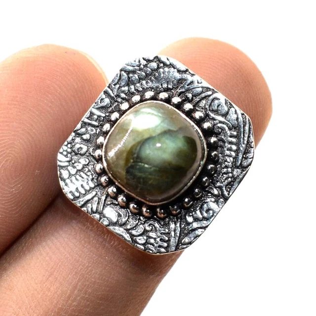 Blue Fire Labradorite Gemstone Handmade Fashion Ethnic Ring Jewelry 7" SR 5419