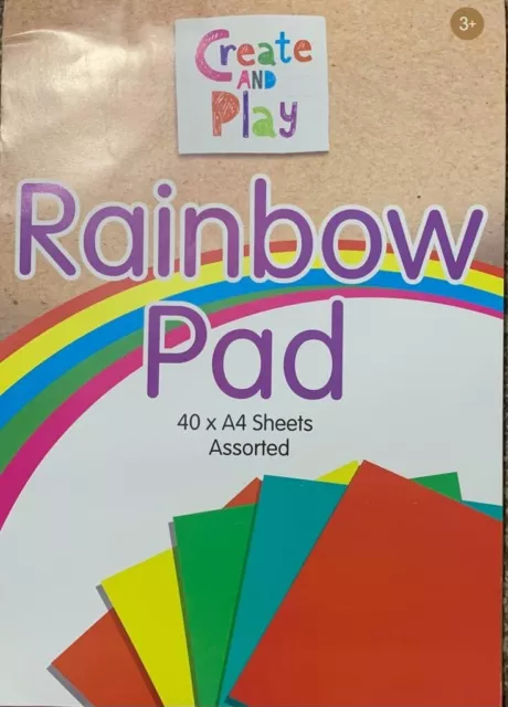 40 X A4 Sheets Assorted Rainbow Pad Crafting Mixed Coloured Cards Craft Papers