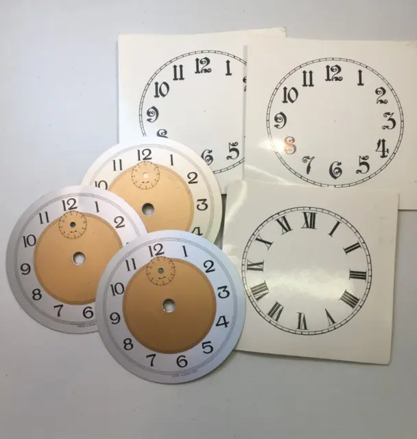 Dial Clock Faces Job Lot Card Paper  3 Metal N.O.S  Clock Parts