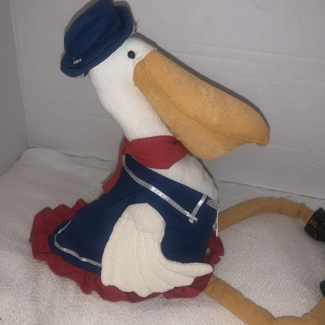 Unique Fabric SAILOR CAPTAIN PELICAN DOLL Shelf Sitter  Sea life Birds  beach