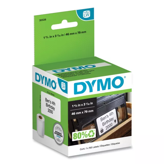 Dymo LabelWorks Video Top Labels, 1 4/5" x 3 1/10" - Black On White