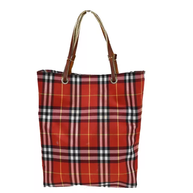 BURBERRY Logo Nova Check Hand Tote Bag Canvas Leather Red Made In Italy 04YC061