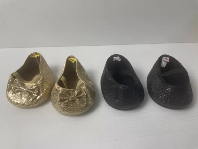 Build a Bear BAB shoes x 3 Pairs glitter Glittery Party shoes gold black 2