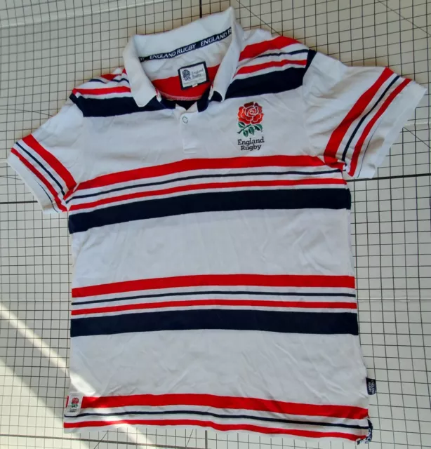 England Rugby Polo Shirt Official RFU White T-Shirt Tee Top Men's Size Large VGC