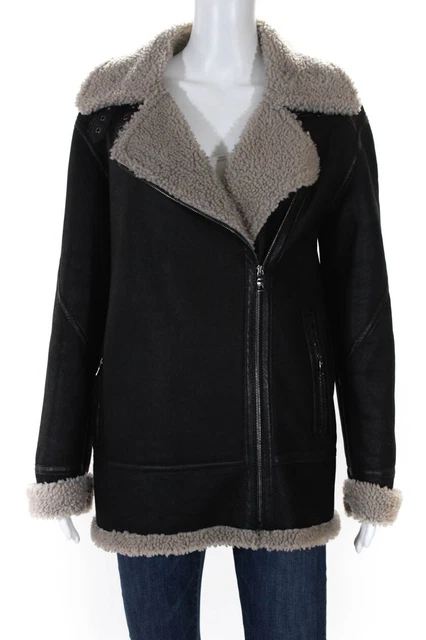 Hiso Womens Asymmetric Spanish Shearling Moto Jacket Black Size Extra Small Hiso Womens Asymmetric Spanish Shearling Moto Jacket Black Size Extra Small
