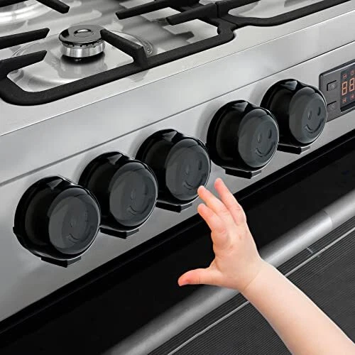 Stove Knob Covers for Child Safety - 5 Pack Babepai Upgraded Double-Key Desig...