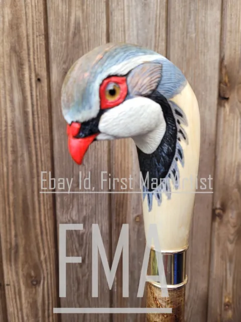 French Partridge Head Walking Stick Hand Carved Wooden Bird Walking Cane Gift B 3