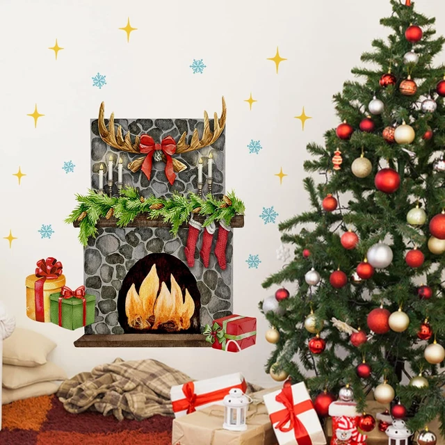 2024 NEW YEAR Christmas Fireplace Wall Decals Stickers, Xmas Deer