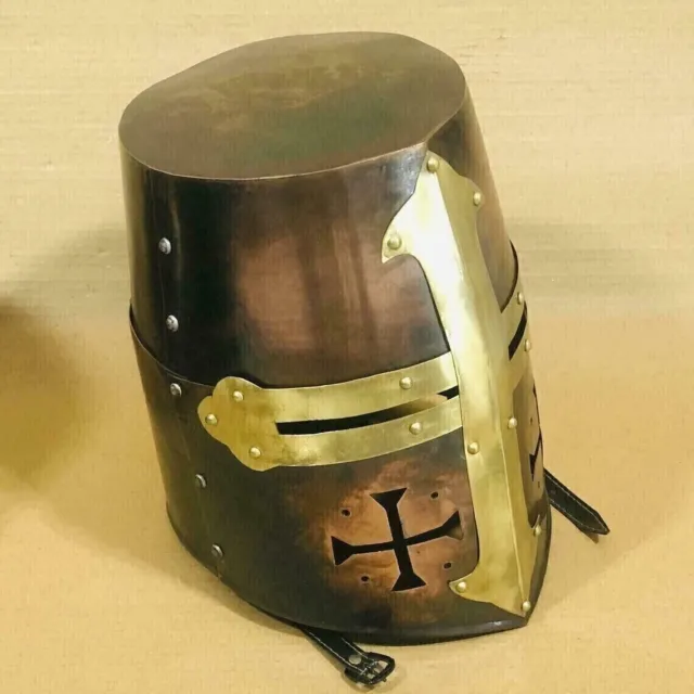 Antique Viking Design Medieval Knight Armor Brass Cross Crusader Templar Helmet