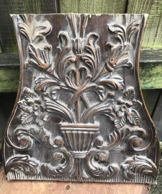 Antique Victorian CARVED WOOD PANEL double sided plaque architectural furniture