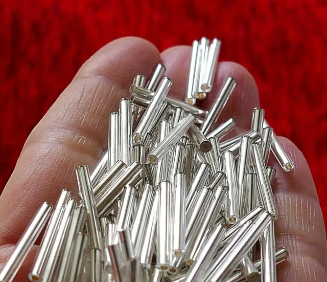 100x Silver Lined Glass Bugle Beads Czech 20mm Tube Spacer Beading Supplies