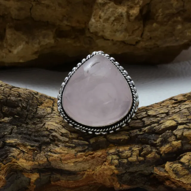 Fantastic Rose Quartz Gemstone 925 Sterling Silver Handmade Ring All Size