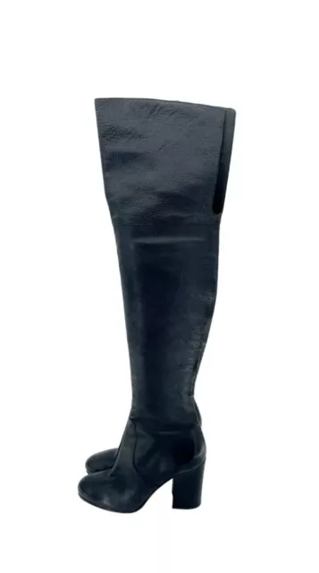 Via Spiga Beline Boots Black Leather Tall Over The Knee Block Heel 5 New SH26