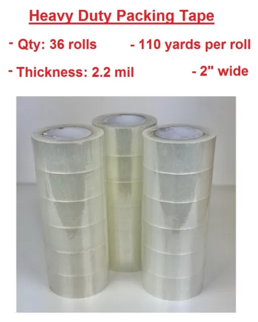 36 Rolls 2.2mil Carton Sealing Clear Packing Shipping Box Tape 2" x 110 Yards