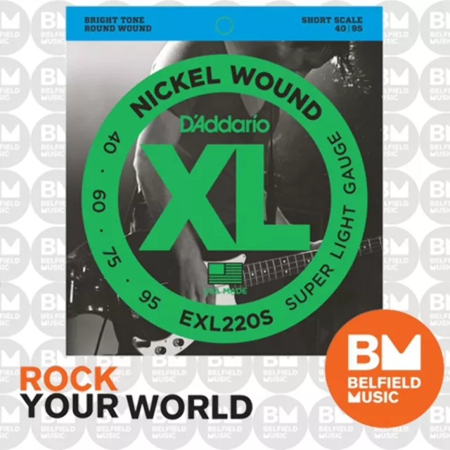 D'Addario EXL220S Bass Guitar Strings XL Nickel Short Scale 40-95 Super Light