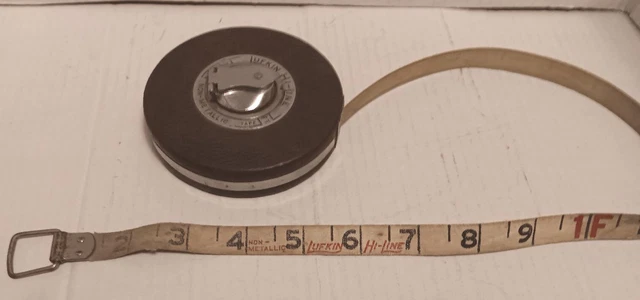 Vintage LUFKIN Hi-Line Leather Case 50' Woven Fabric Non-Metal Old Tape Measure