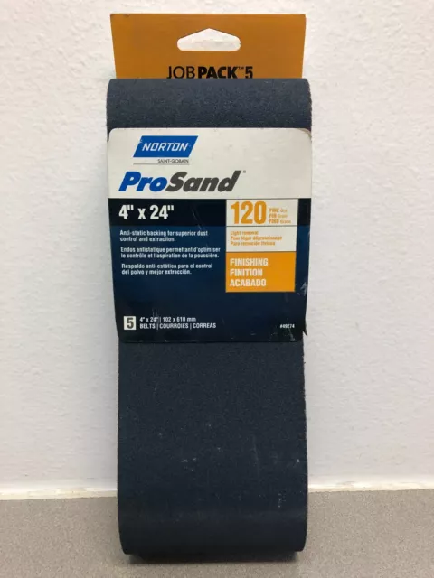 Norton 7660749274 ProSand 24" L X 4" W  Finishing Sanding Belt 120 Grit 5 pack