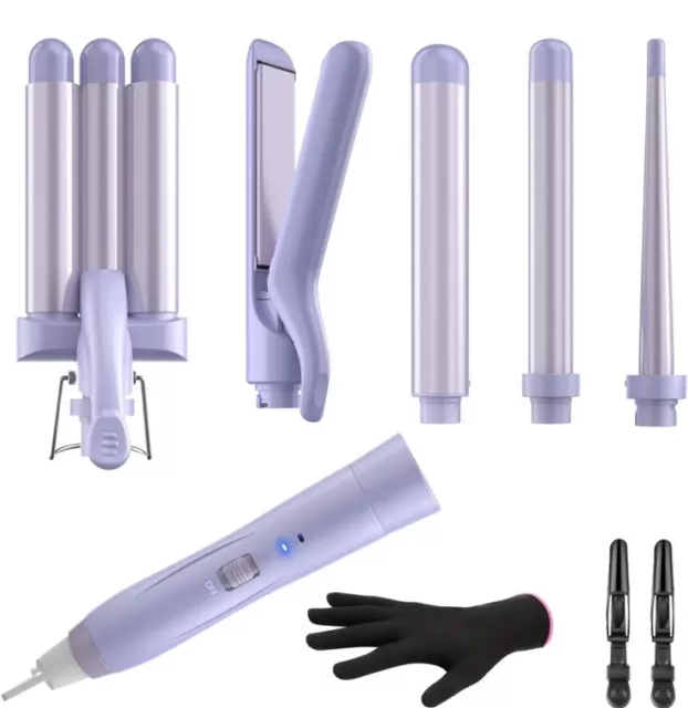 Kinked 5 in 1 Curling Iron-Curling Wand Set with Interchangeable Heads