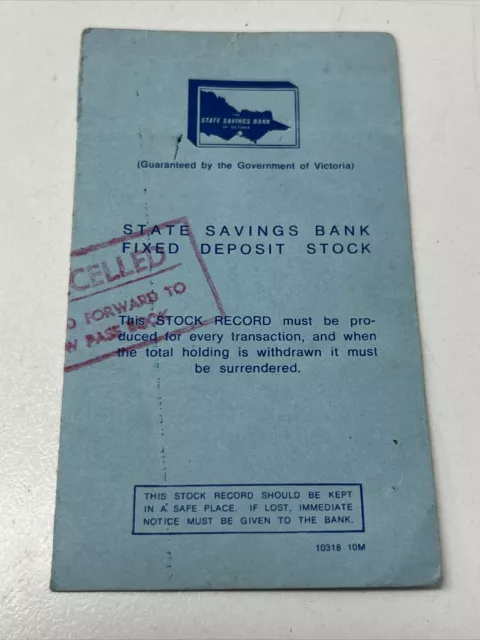 VINTAGE PASSBOOK STATE SAVINGS BANK VICTORIA 1970s BANKING