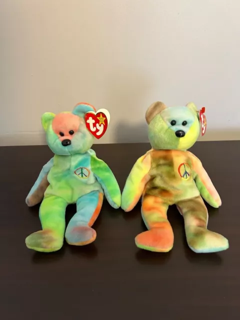 Rare! Two Peace Bear 1996 - Retired TY Beanie Baby With Errors! Exceptional