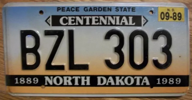 Single North Dakota License Plate -1989- Bzl 303 - Centennial Peace Garden State