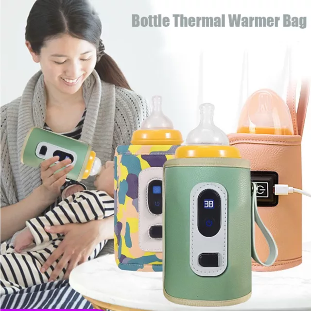 USB Baby Bottle Milk Warmer Thermostat Travel Heater Bag Pouch Portable Feeding