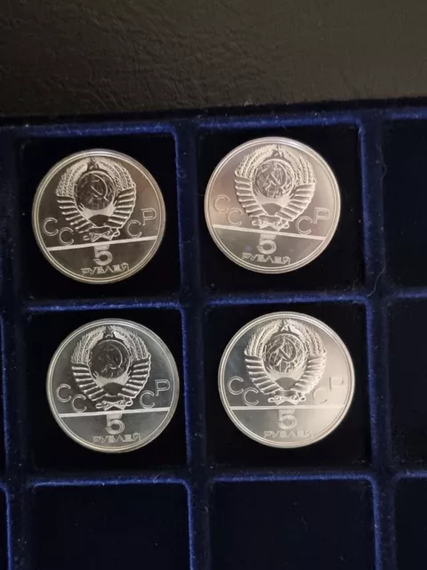 4 X Silver Proof - Hard to Find Russia 5 Roubles 1978  / 1980 Olympics CCCP Coin