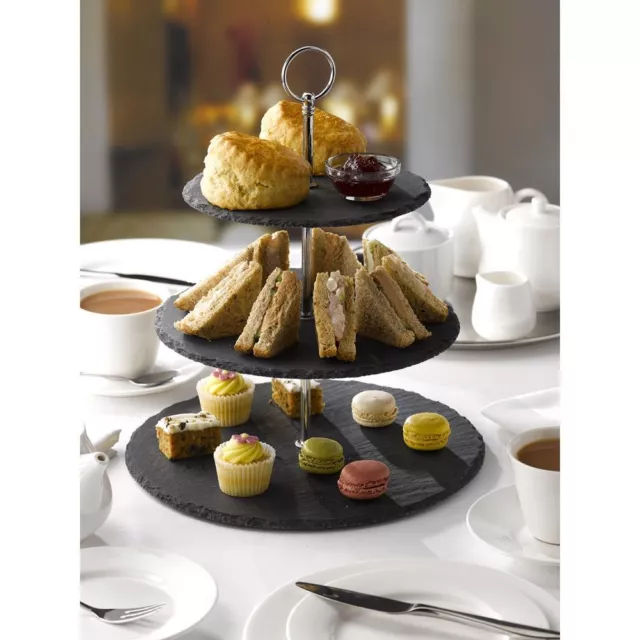 3 Tier Natural Slate Cake Stand Afternoon Tea Wedding Plates Party Tableware