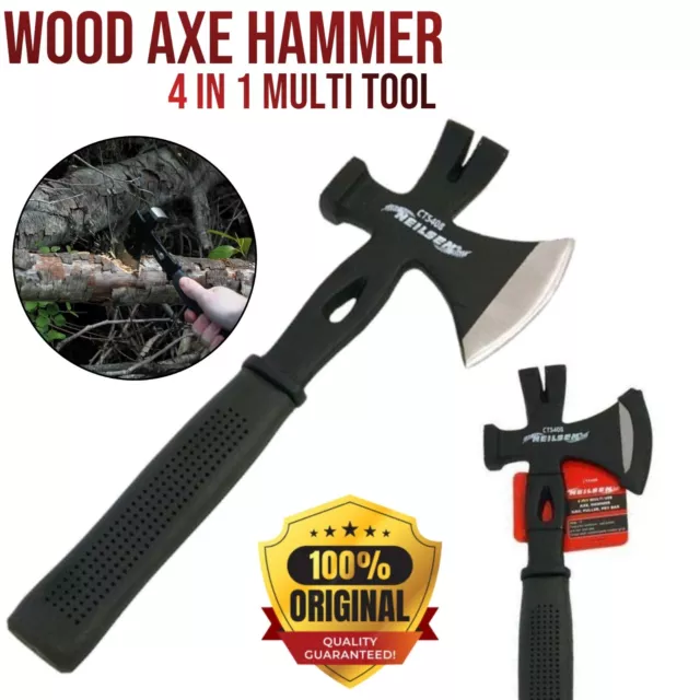 Axe Hammer 4 In 1 Multi Tool Wood Pry Bar Nail Puller Builder Roof Log Hatchet