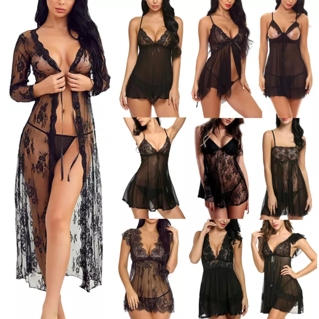 Black-Women-Sexy-Lingerie-Sleepwear-Lace-Panties-Underwear-Nightwear-Babydoll