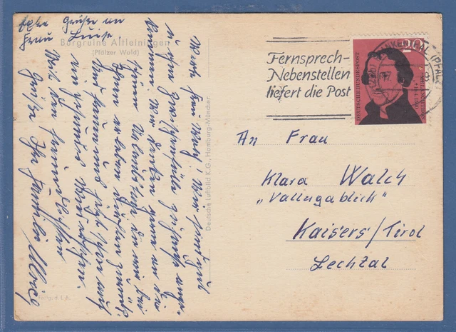 Bund 1960 Melanchthon Mi.-Nr. 328 auf Ausl.-Postkarte  v. Frankenthal  n. Tirol