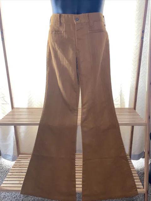 1960’s / 1970s Denim Linen Pants Flare Bell bottom Hippie Mustard Ribbed 32x31