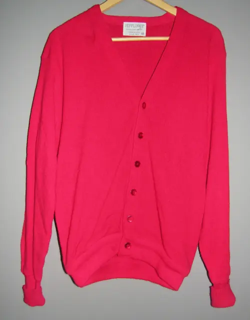 Vtg 70s Lord Jeff Mens Orlon layering cardigan Grandpa button sweater M red