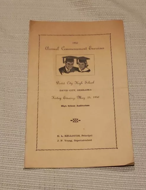 David City High School Nebraska Commencement Program 1940 Vintage