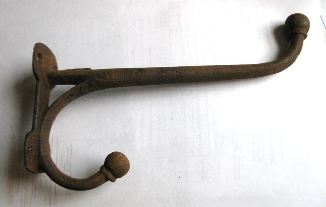 1 Vintage Heavy Duty Ball Top Cast Iron Coat,Tack, Barn, Hook 8 1/4" Long