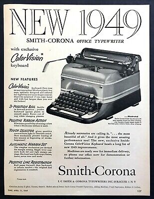 1949 Smith Corona Office Typewriter photo "ColorVision Keyboad" vintage print ad