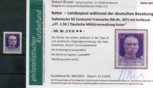 Kotor 3XIII LUXUS ** POSTFRISCH+gepr. Befund 180EUR (79388