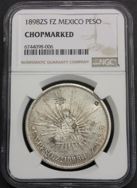 1898 Zs Zacatecas Un Peso Ngc Chopmarked Mexico Assayer Fz Silver Coin