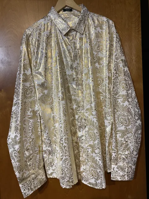 COOFANDY  Paisley Dress Shirt Metallic Gold Mens XXL