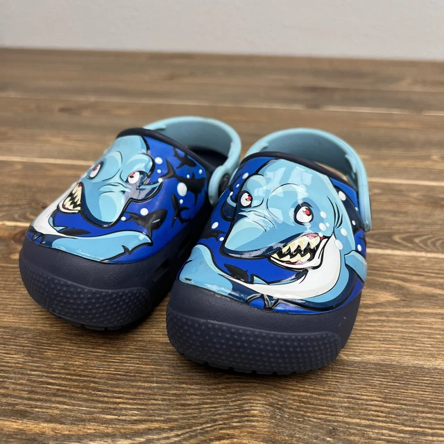 Light up 2025 shark crocs
