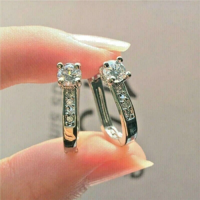 1.80Ct Round Certified Natural Moissanite Hoop Earrings 14K White Gold Finish
