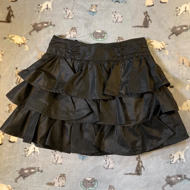 VTG Betsey Johnson Tiered Skirt Women’s 12 Black Party Mini Flare Bow on Back