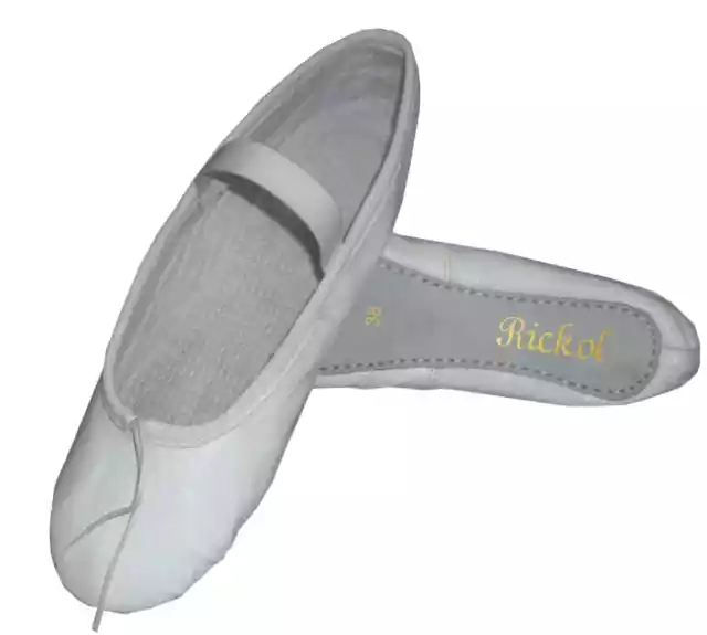 Ballet Shoes Dance Slippers Gym Childs Boys Girls Sizes White Leather Full Sole